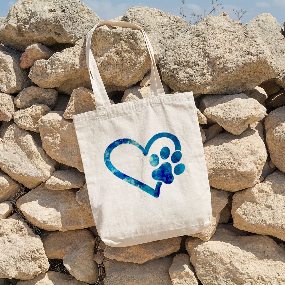 Heart With A Paw With Blue Paint Font Totes at $22.95 found at Personalizedpetlovergifts