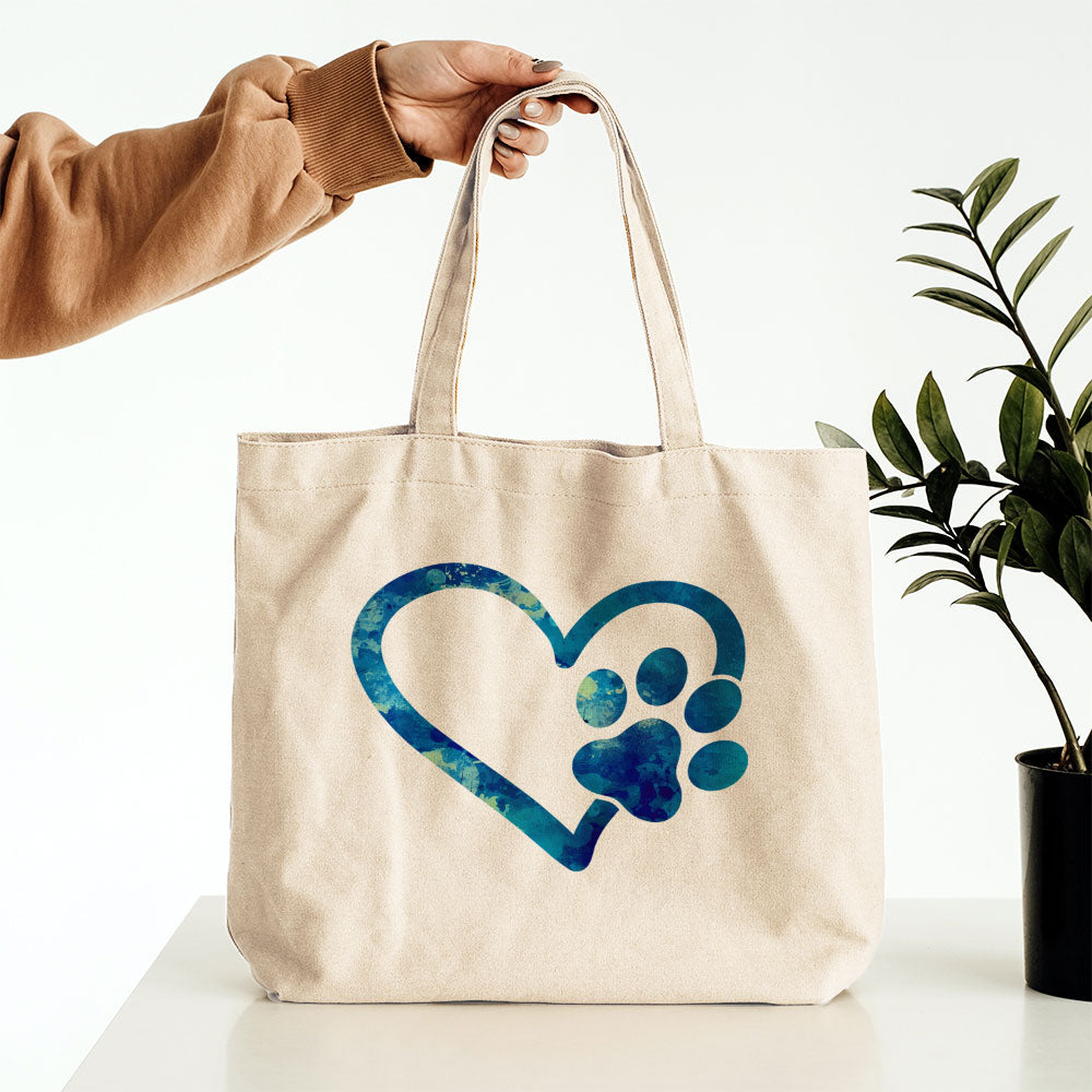 Heart With A Paw With Blue Paint Font Totes at $22.95 found at Personalizedpetlovergifts