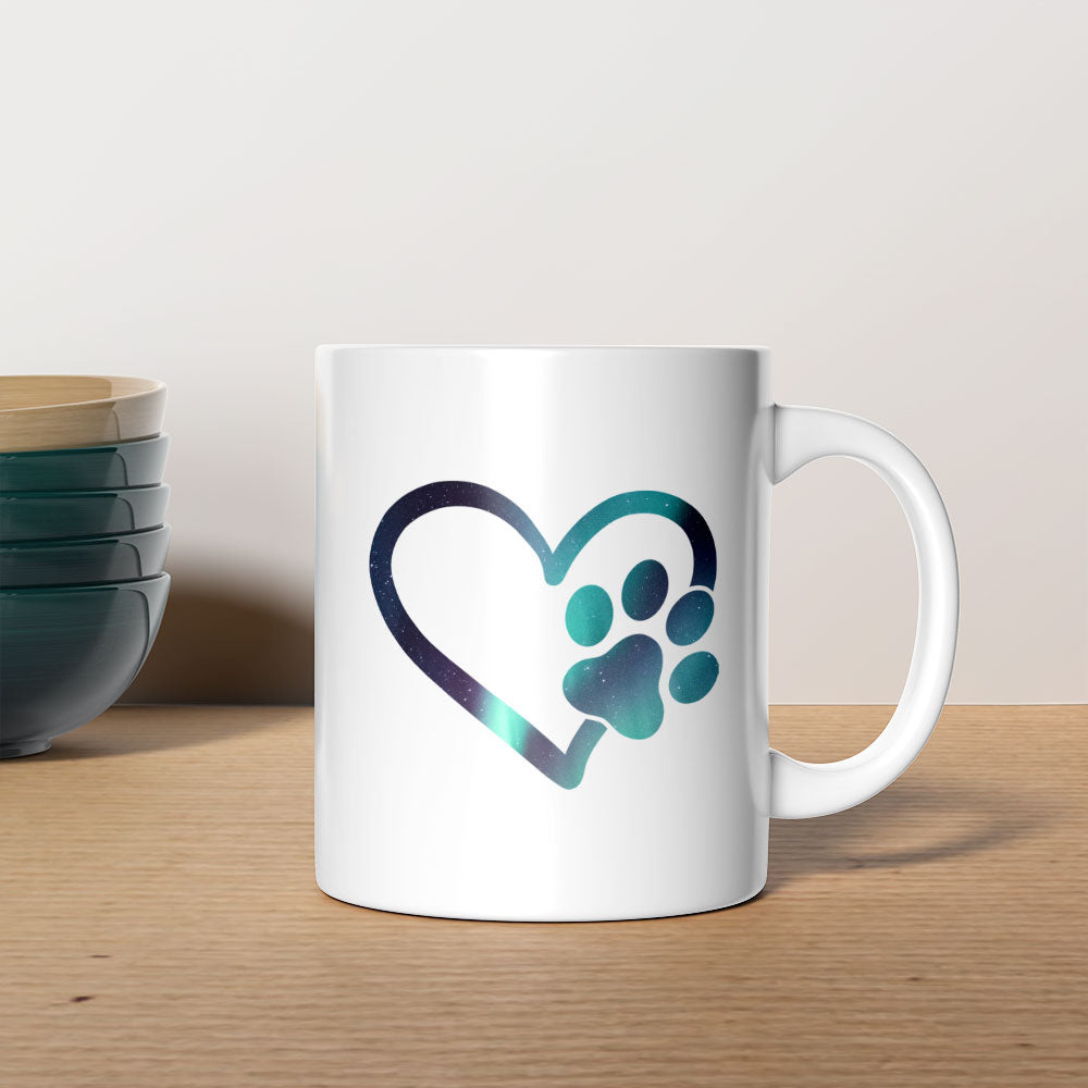 Heart With A Paw with Green Galaxy font Mugs at $13.95 found at Personalizedpetlovergifts