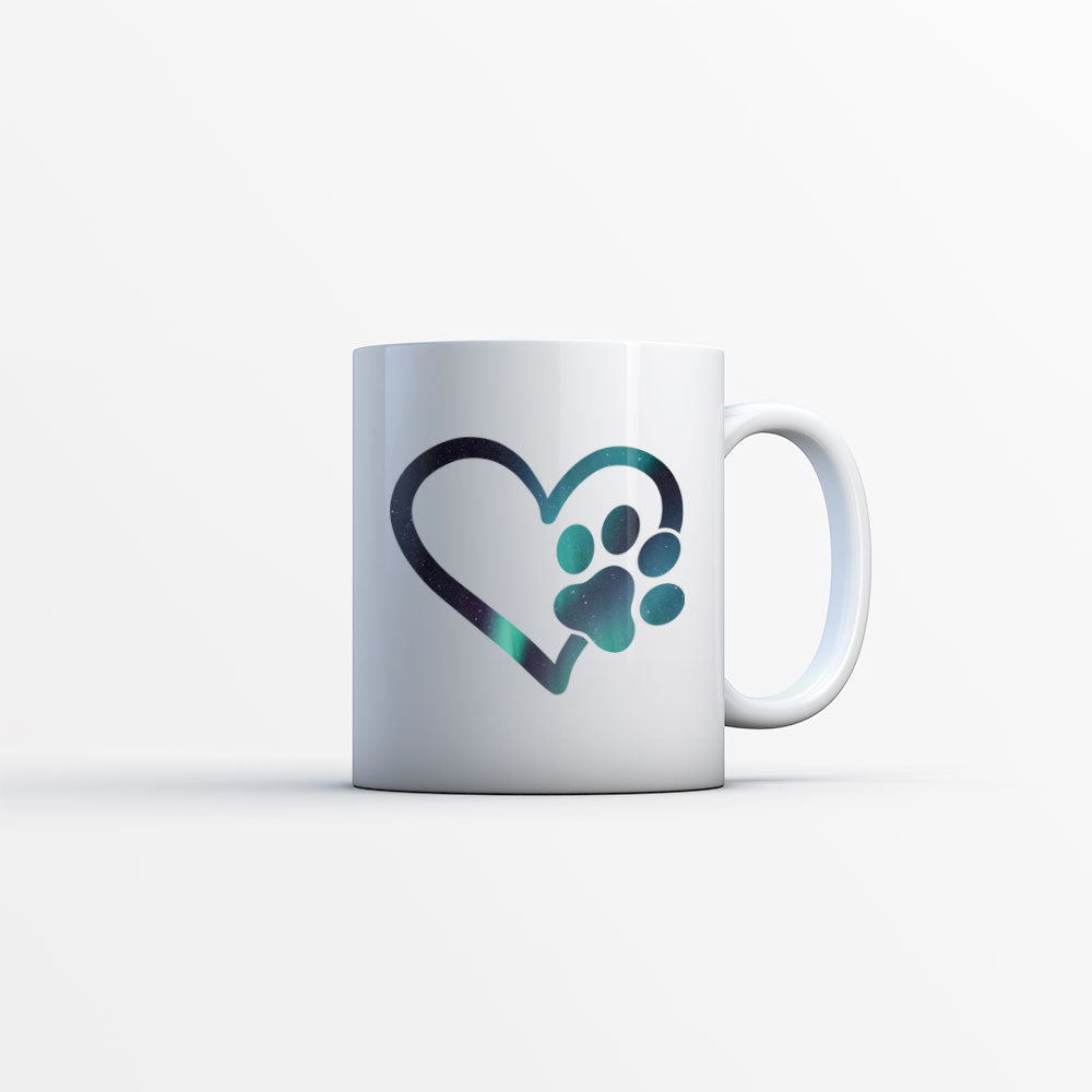 Heart With A Paw with Green Galaxy font Mugs at $13.95 found at Personalizedpetlovergifts