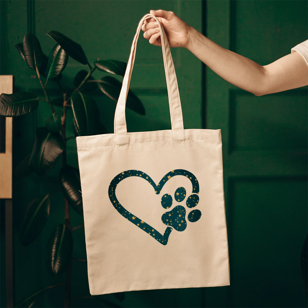 Heart With A Paw With Star Font Totes at $22.95 found at Personalizedpetlovergifts