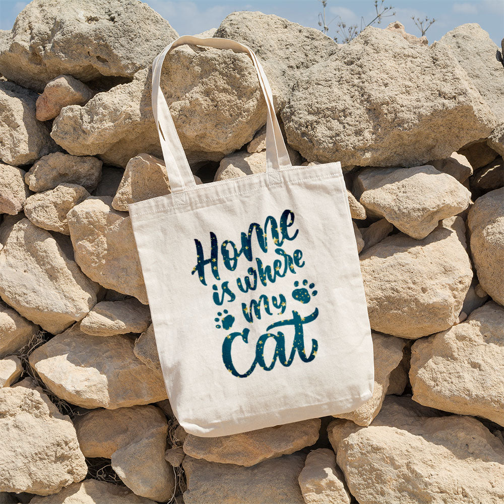 Home Is Where My Cat Is In a Silhouette In Star Pattern Tote at $22.95 found at Personalizedpetlovergifts