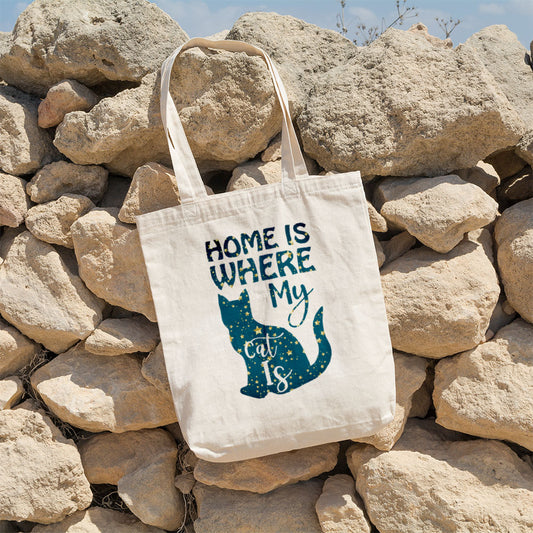 Home Is Where My Cat Is In Star Pattern Tote at $22.95 found at Personalizedpetlovergifts