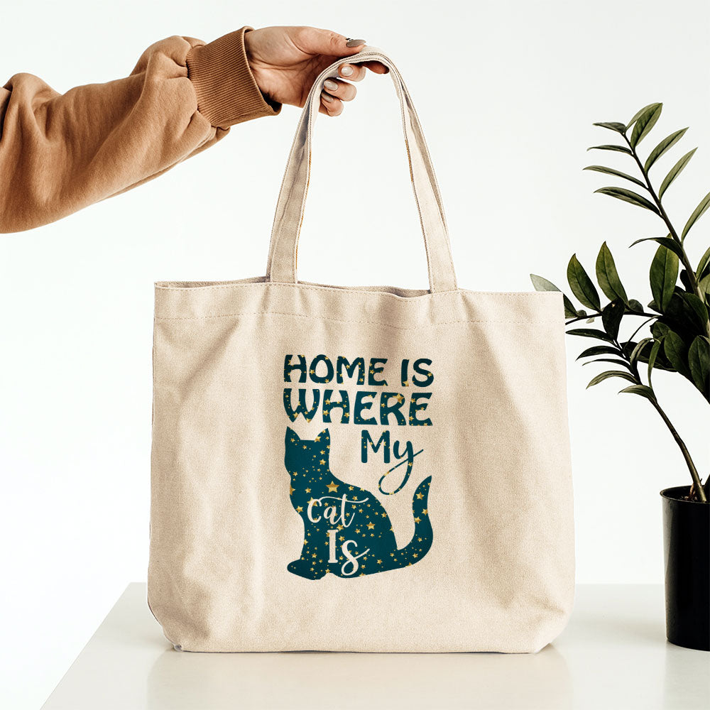 Home Is Where My Cat Is In Star Pattern Tote at $22.95 found at Personalizedpetlovergifts