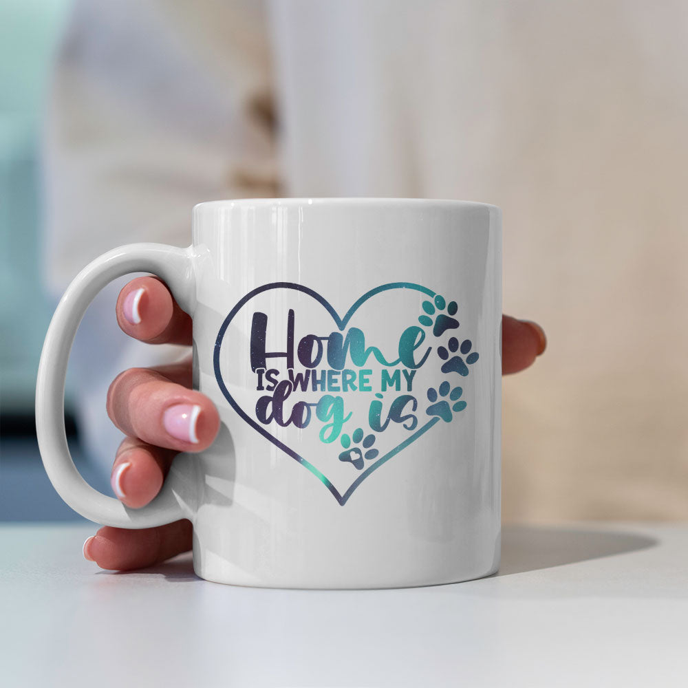 Home Is Where My Dog Is with Green Galaxy font Mugs at $13.95 found at Personalizedpetlovergifts