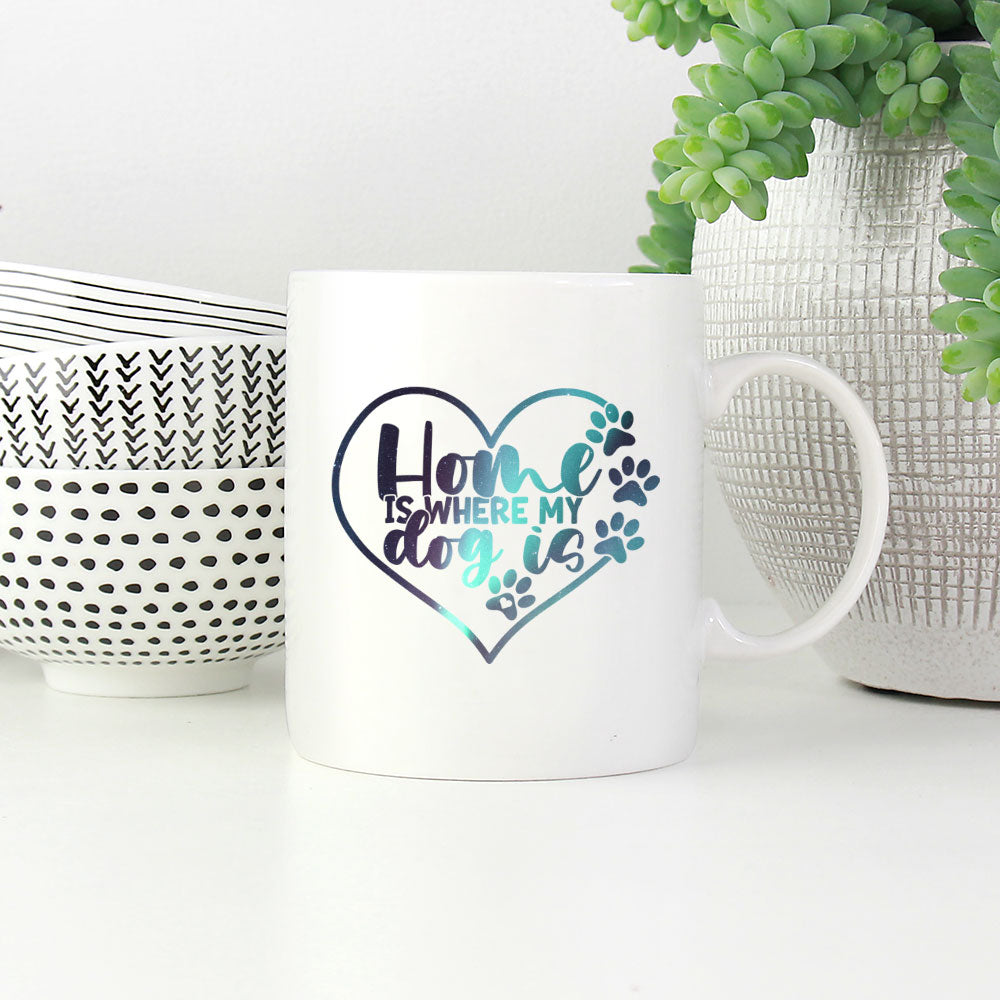 Home Is Where My Dog Is with Green Galaxy font Mugs at $13.95 found at Personalizedpetlovergifts