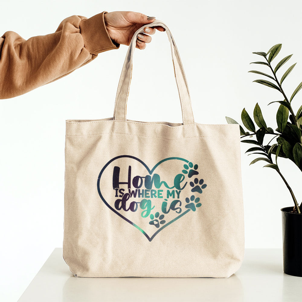 Home Is Where My Dog Is With Green Galaxy Font Totes at $22.95 found at Personalizedpetlovergifts