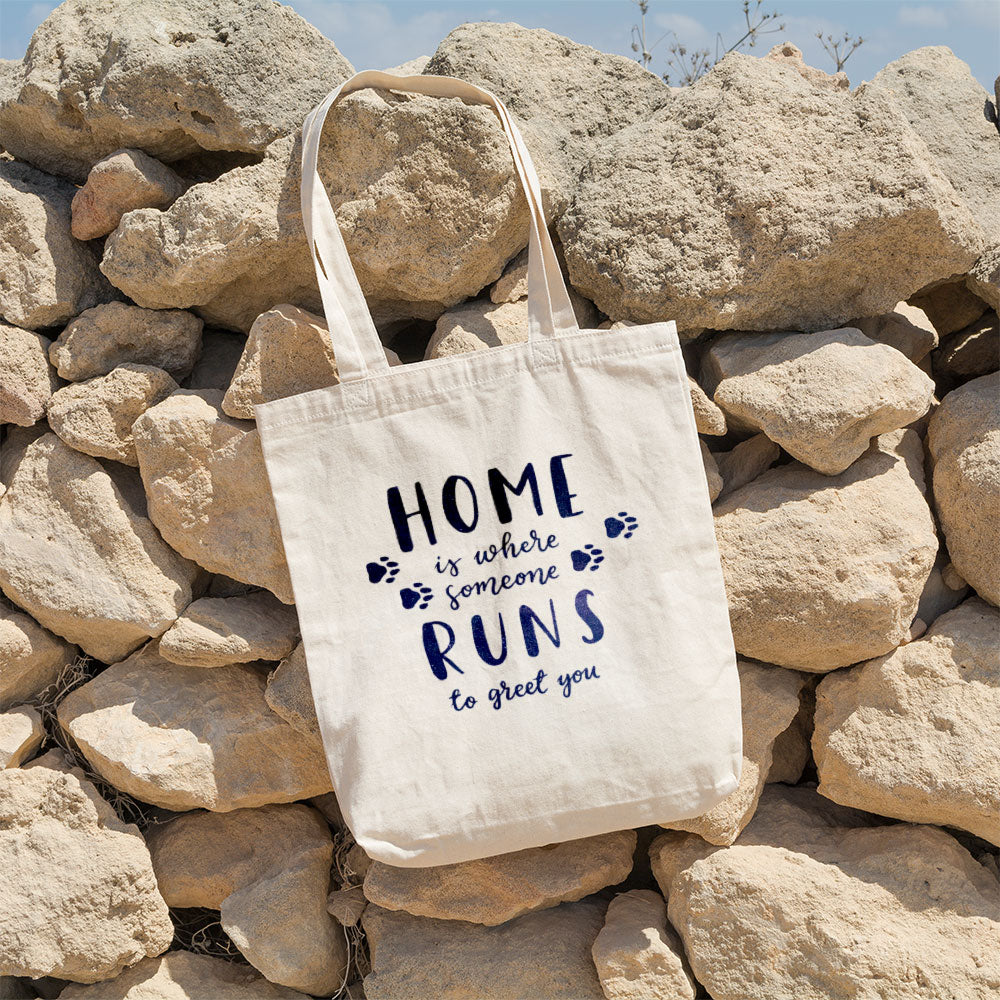 Home Is Where Someone Runs To Greet You With Green Galaxy Font Totes at $22.95 found at Personalizedpetlovergifts