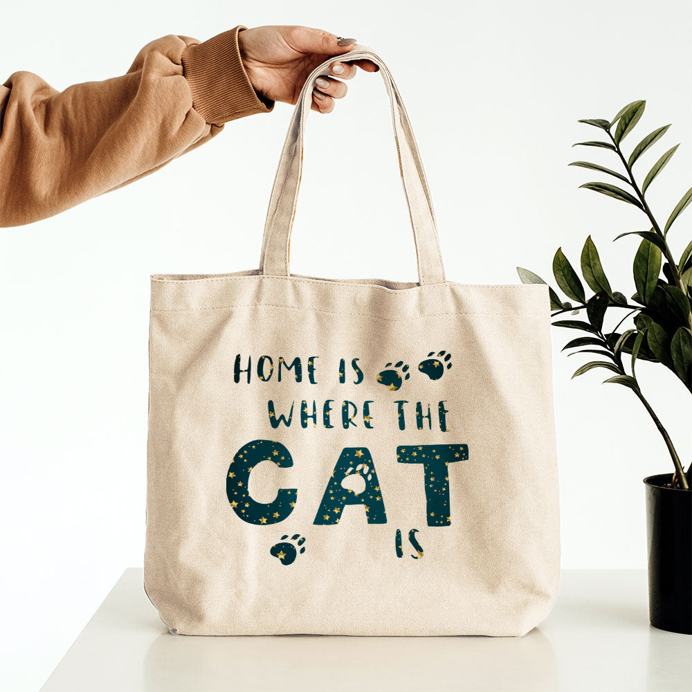 Home Is Where The Cat Is With Hearts In Star Pattern Tote at $22.95 found at Personalizedpetlovergifts