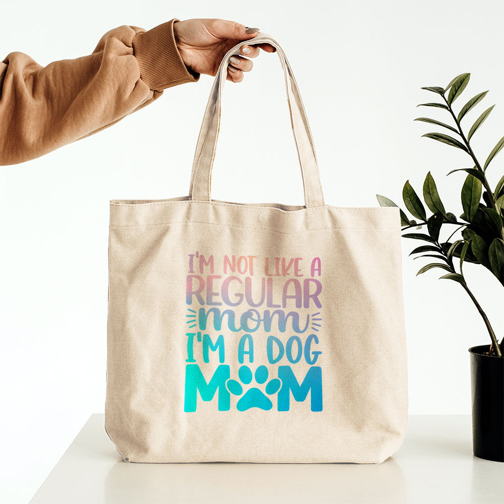 I_m Not Like A Regular Mom I_m A Dog Mom With Blue Gradient Font Totes at $22.95 found at Personalizedpetlovergifts