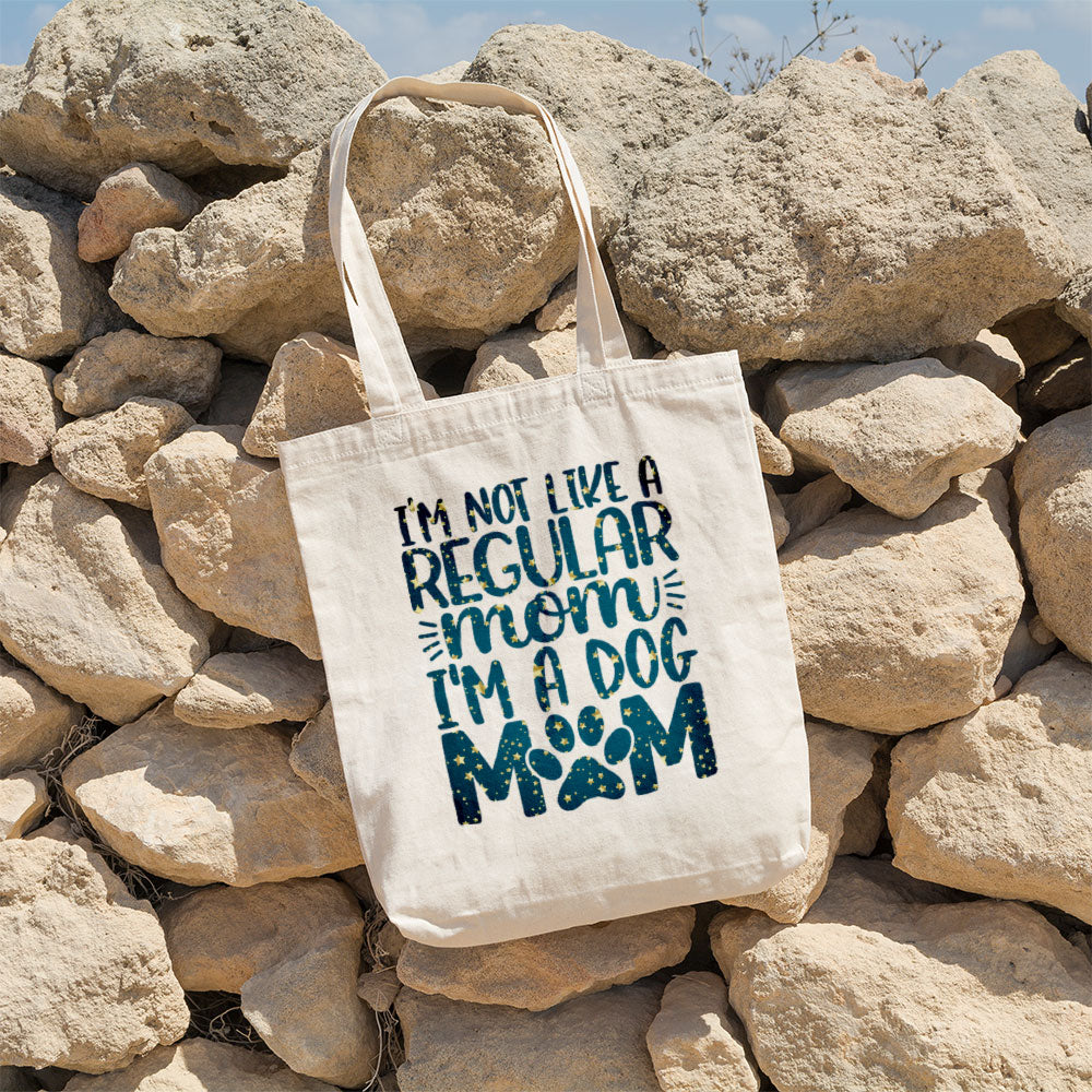 I_m Not Like A Regular Mom I_m A Dog Mom With Star Font Totes at $22.95 found at Personalizedpetlovergifts