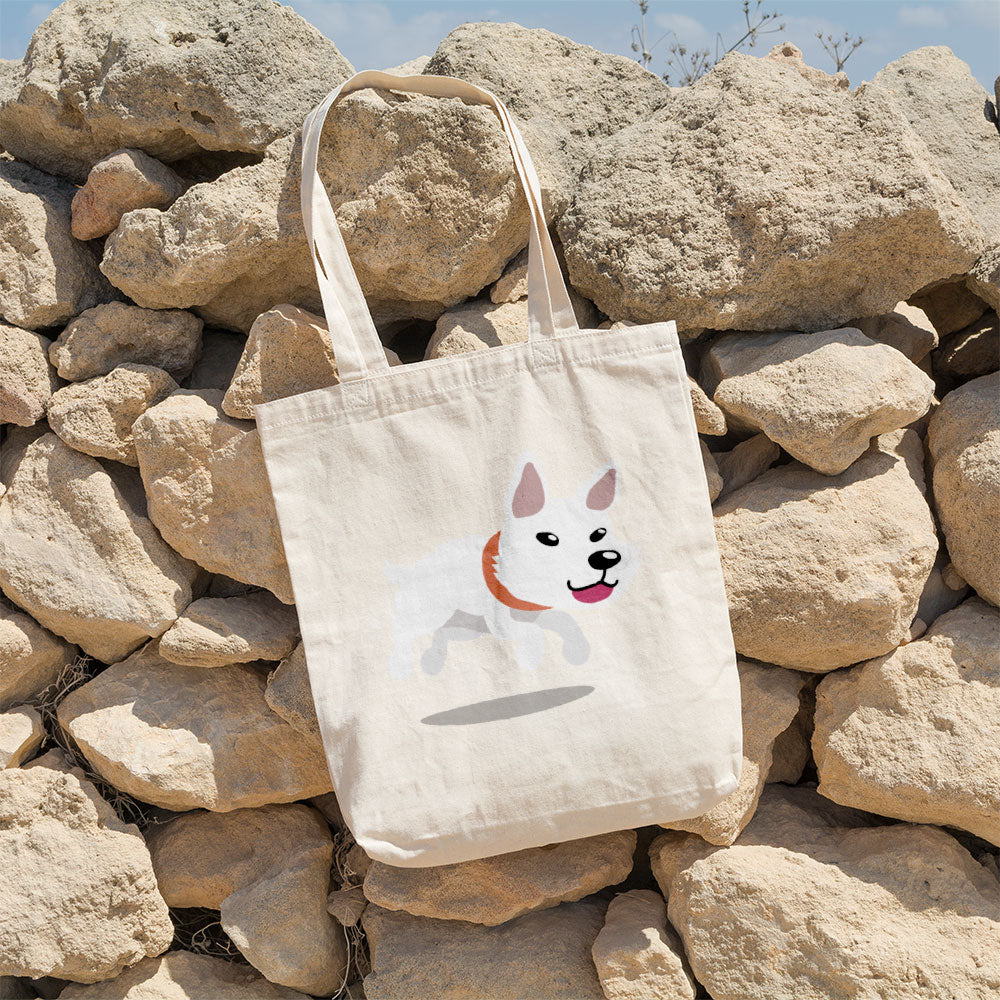 Jumping White Puppy Totes at $22.95 found at Personalizedpetlovergifts