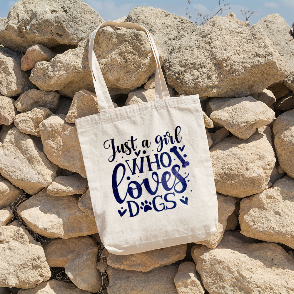 Just A Girl Who Loves Dogs With Galaxy Font Totes at $22.95 found at Personalizedpetlovergifts