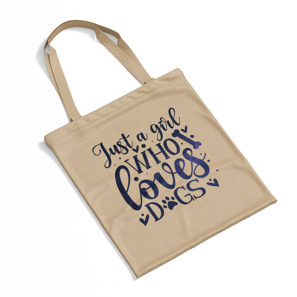 Just A Girl Who Loves Dogs With Galaxy Font Totes at $22.95 found at Personalizedpetlovergifts