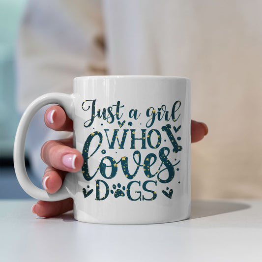 Just A Girl Who Loves Dogs with star font Mugs at $13.95 found at Personalizedpetlovergifts