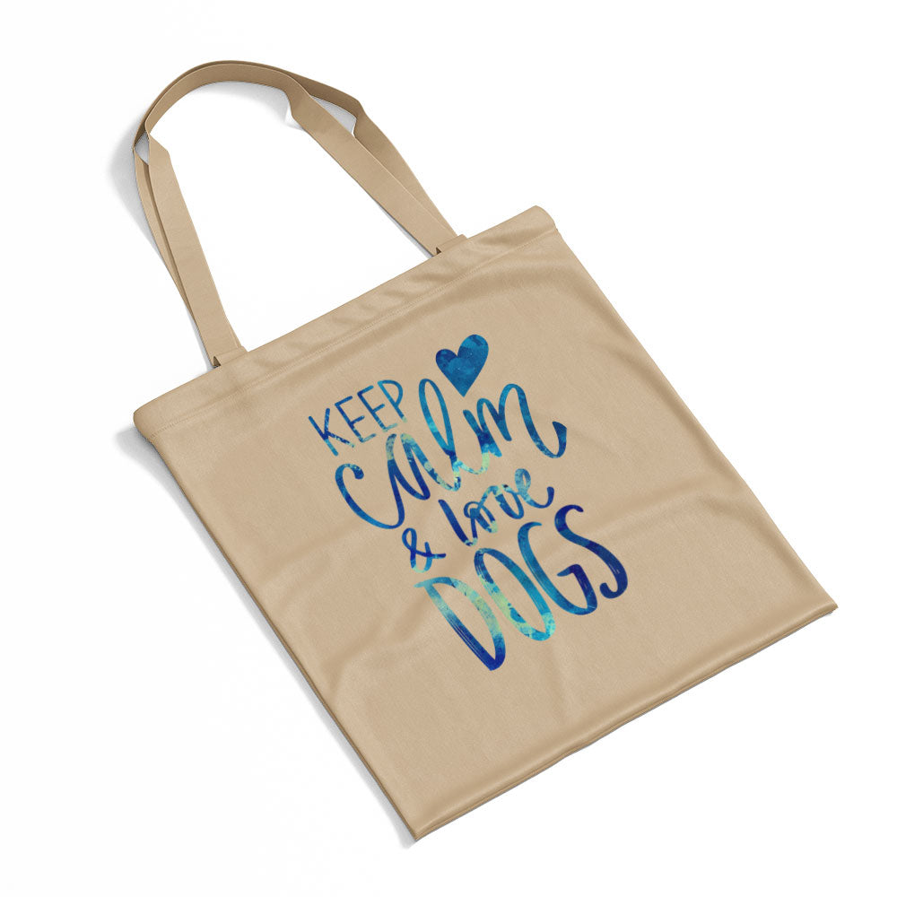 Keep Calm And Love Dogs With Blue Paint Font Totes at $22.95 found at Personalizedpetlovergifts