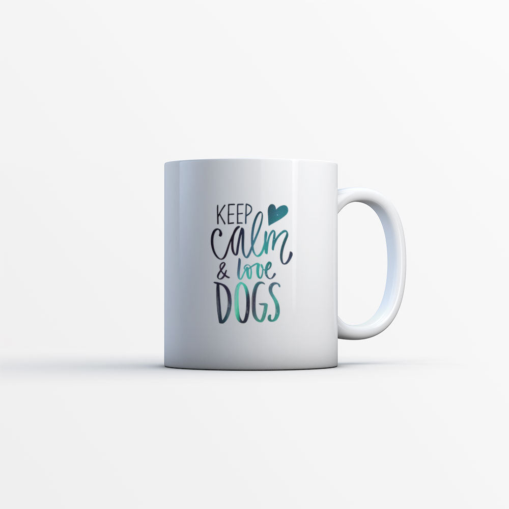 Keep Calm And Love Dogs with Green Galaxy font Mugs at $13.95 found at Personalizedpetlovergifts