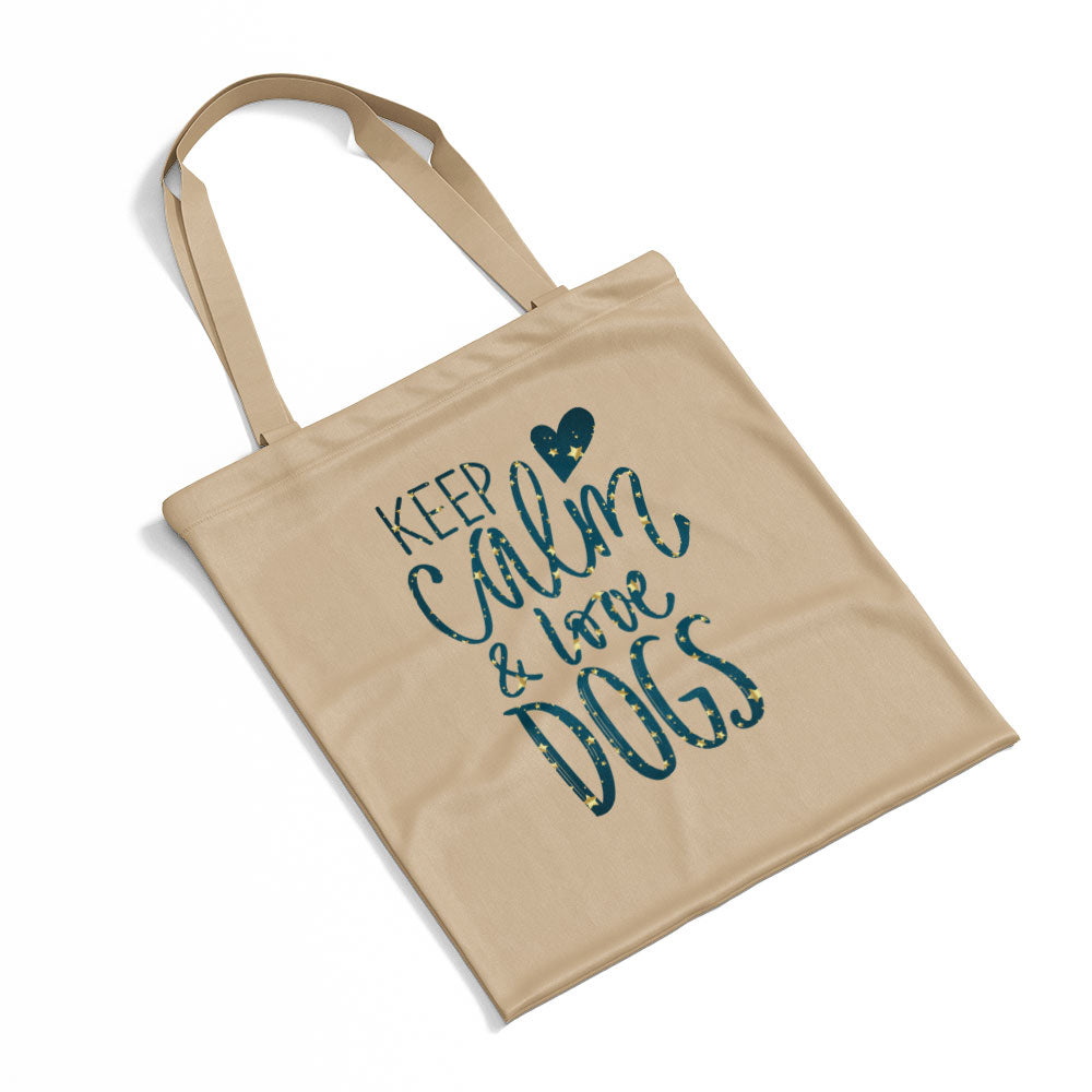 Keep Calm And Love Dogs With Star Font Totes at $22.95 found at Personalizedpetlovergifts