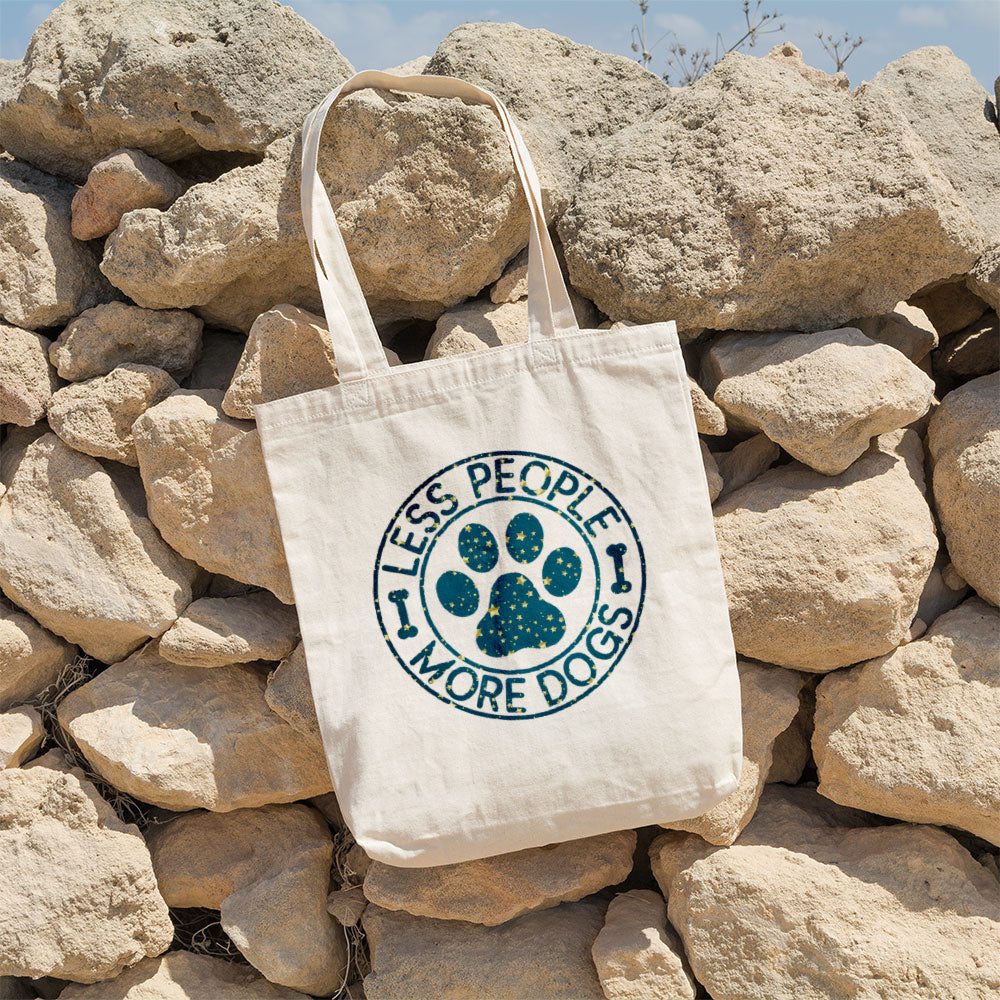 Less People More Dogs In A Circle With Star Font Totes at $22.95 found at Personalizedpetlovergifts