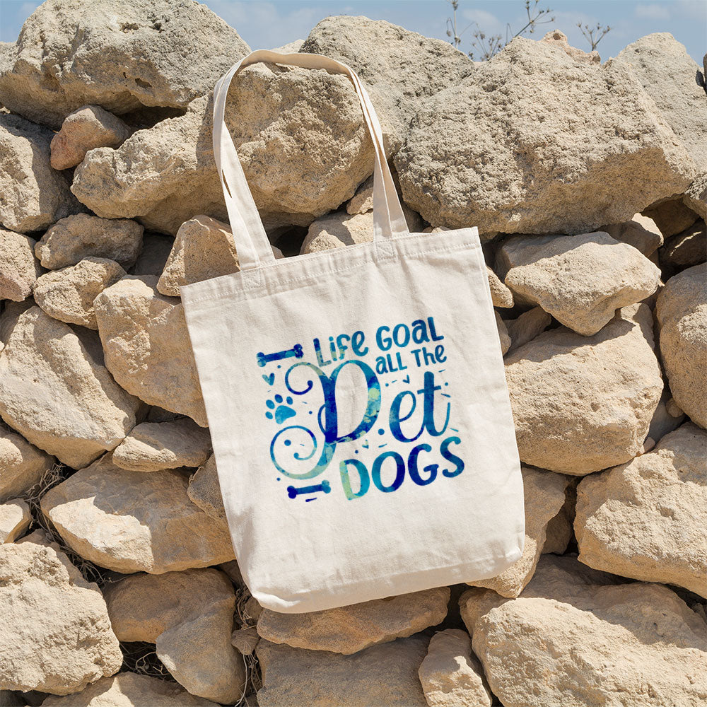 Life Goal Pet All The Dogs With Blue Paint Font Totes at $22.95 found at Personalizedpetlovergifts