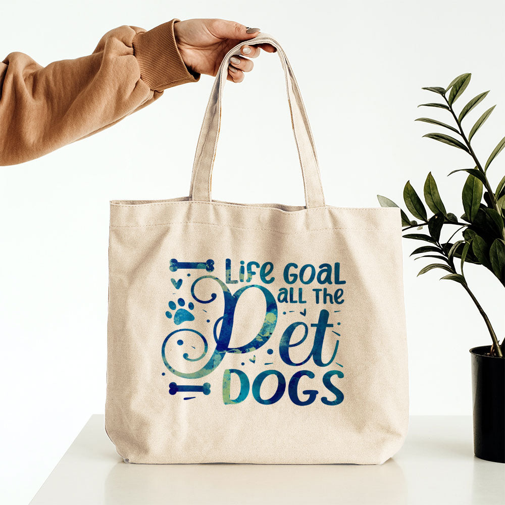 Life Goal Pet All The Dogs With Blue Paint Font Totes at $22.95 found at Personalizedpetlovergifts