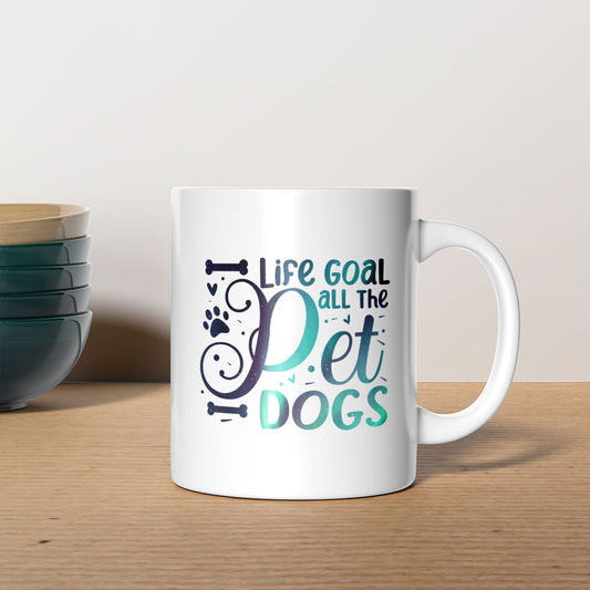 Life Goal Pet All The Dogs with Green Galaxy font Mugs at $13.95 found at Personalizedpetlovergifts