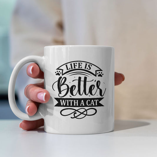 life is better with a cat Coffee Mug at $13.95 found at Personalizedpetlovergifts