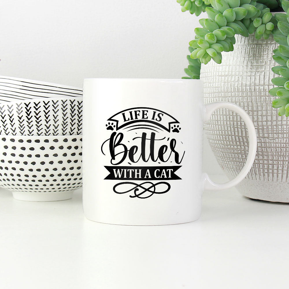 life is better with a cat Coffee Mug at $13.95 found at Personalizedpetlovergifts