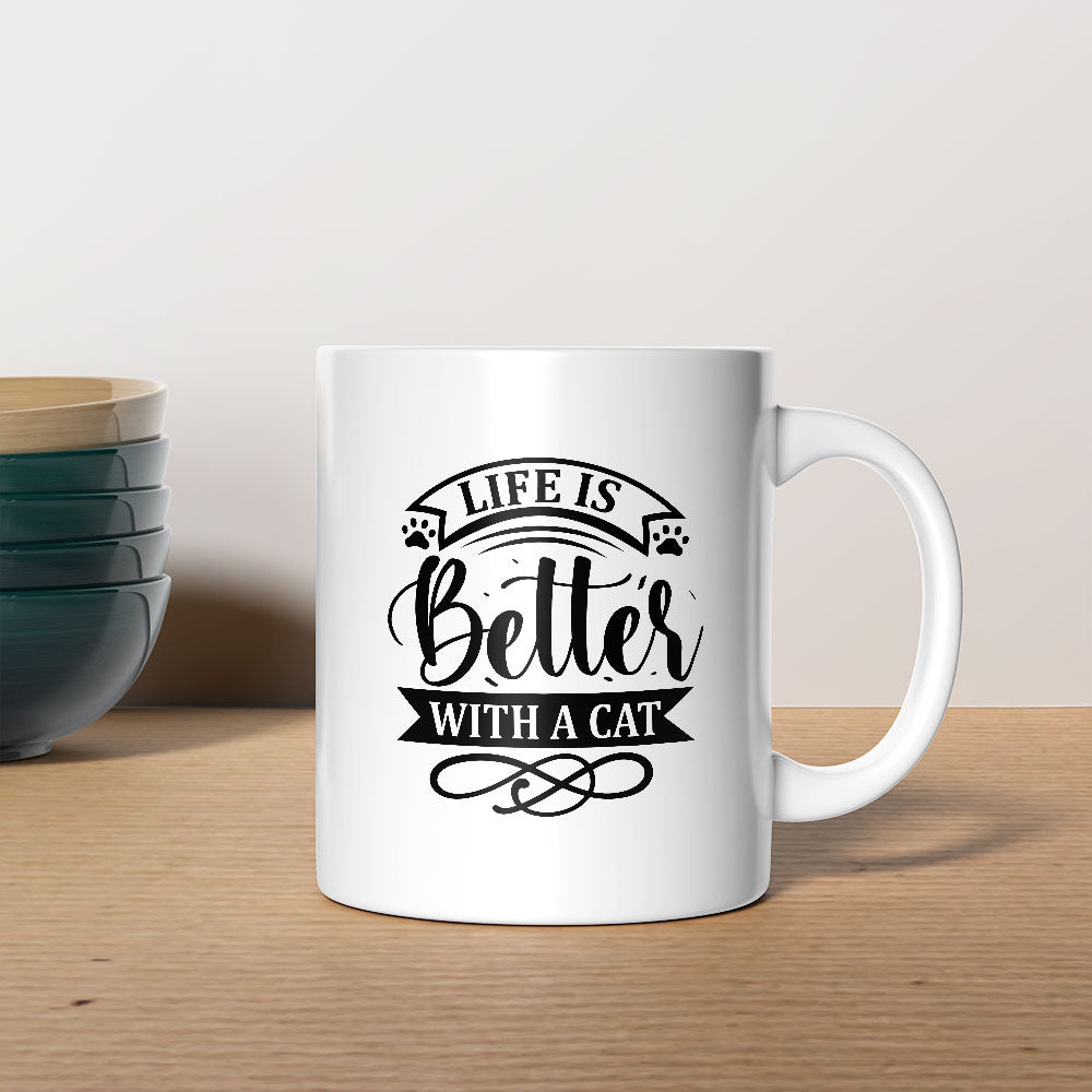 life is better with a cat Coffee Mug at $13.95 found at Personalizedpetlovergifts