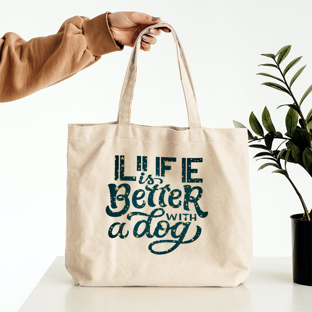 Life Is Better With A Dog Brush Font With Star Font Totes at $22.95 found at Personalizedpetlovergifts