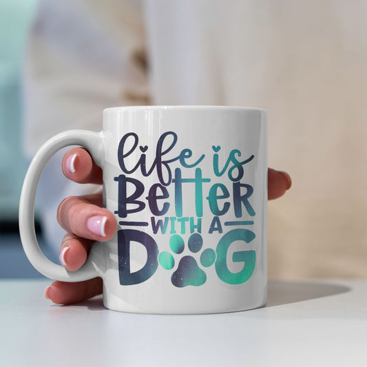 Life Is Better With A Dog With A Paw with Green Galaxy font Mugs at $13.95 found at Personalizedpetlovergifts