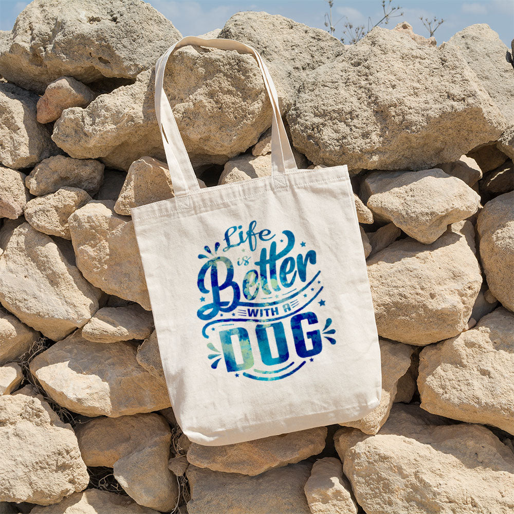 Life Is Better With A Dog With Paws With Galaxy Font Totes at $22.95 found at Personalizedpetlovergifts