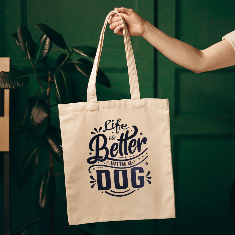 Life Is Better With A Dog With Paws With Green Galaxy Font Totes at $22.95 found at Personalizedpetlovergifts