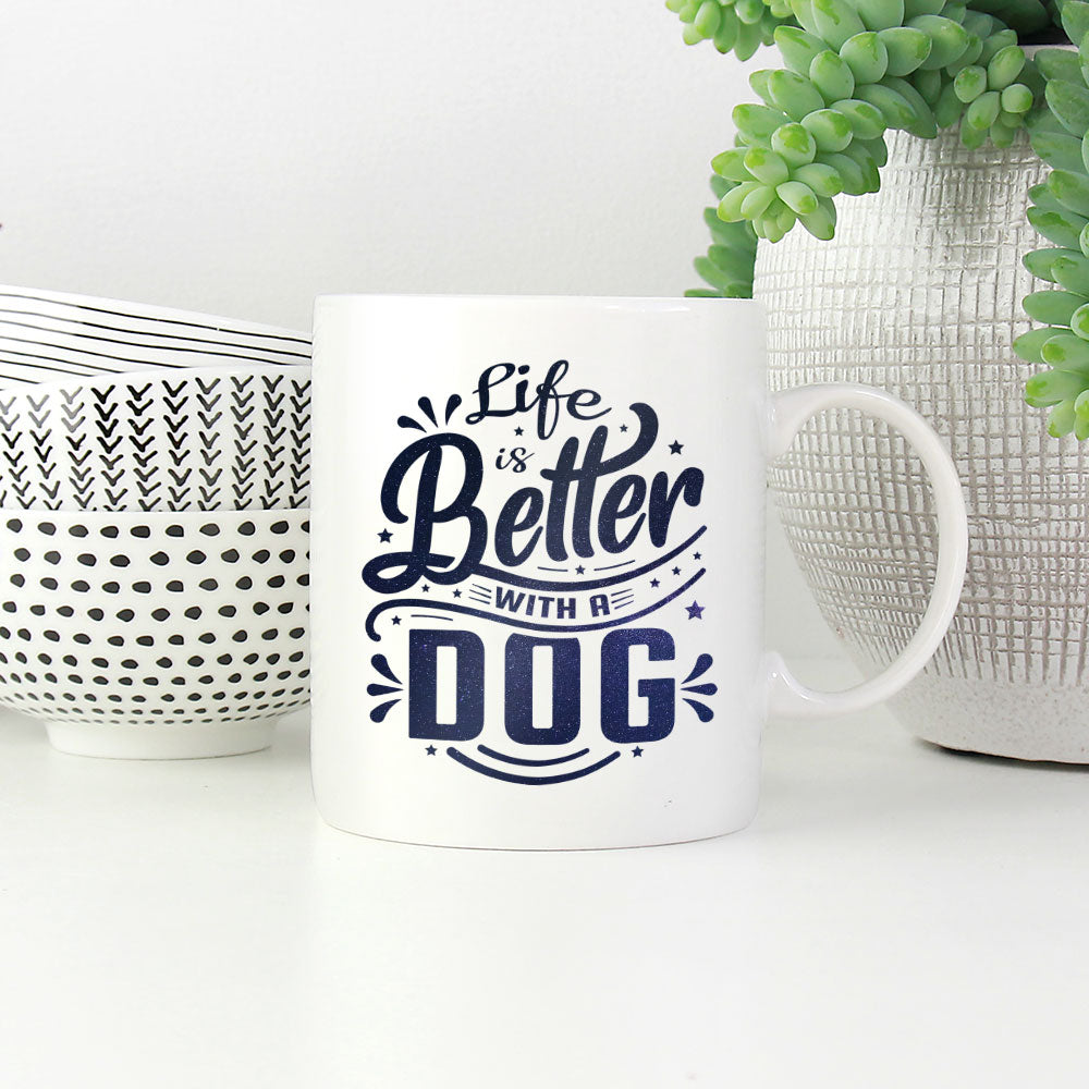 Life Is Better With A Dog With Paws with Green Galaxy font Mugs at $13.95 found at Personalizedpetlovergifts