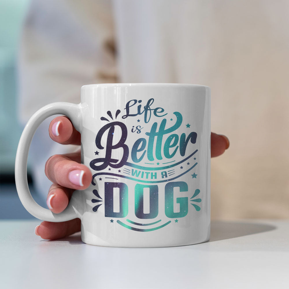 Life Is Better With A Dog With Paws with star font Mugs at $13.95 found at Personalizedpetlovergifts