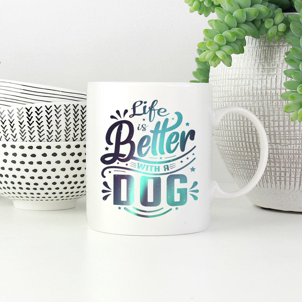 Life Is Better With A Dog With Paws with star font Mugs at $13.95 found at Personalizedpetlovergifts