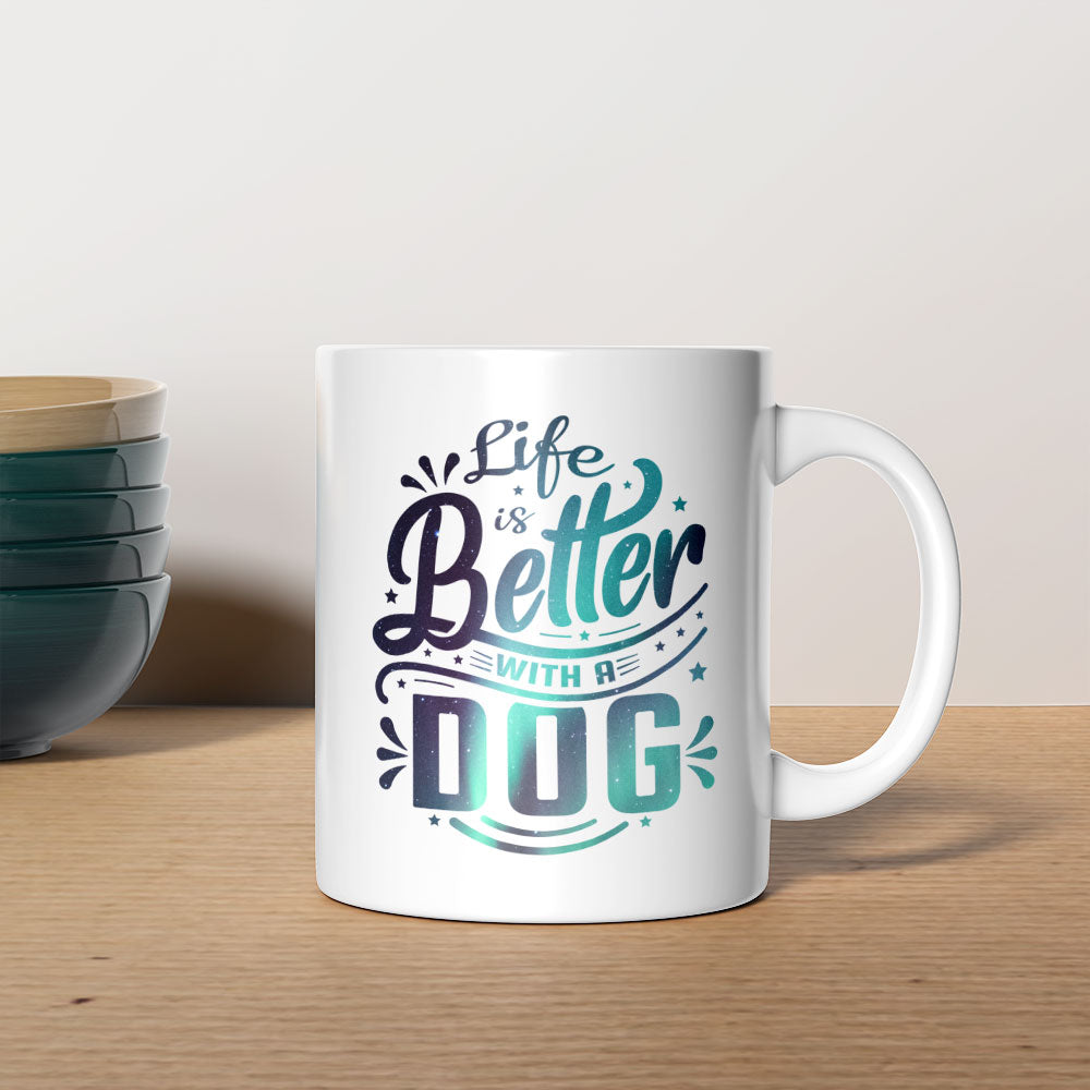 Life Is Better With A Dog With Paws with star font Mugs at $13.95 found at Personalizedpetlovergifts