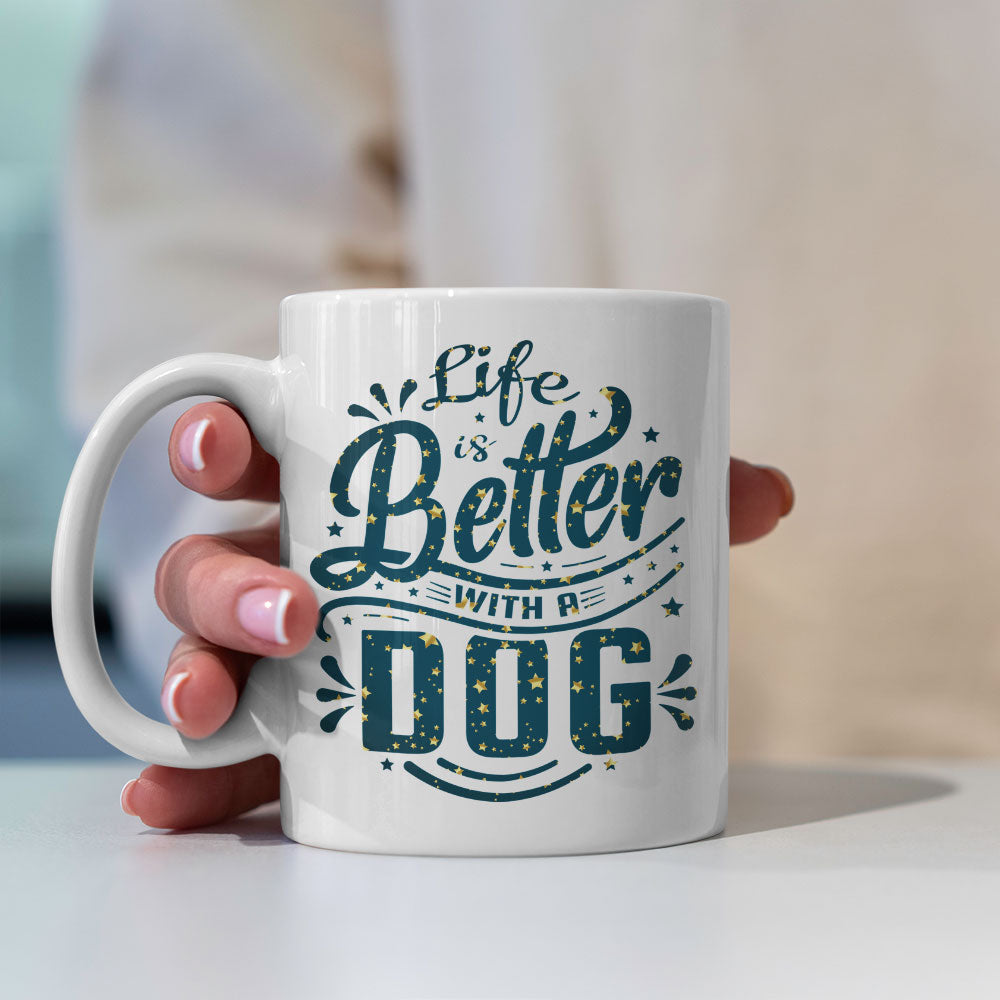 Life Is Better With A Dog with star font Mugs at $13.95 found at Personalizedpetlovergifts