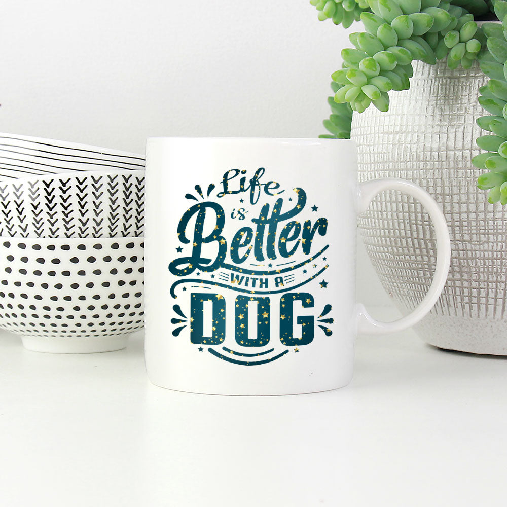 Life Is Better With A Dog with star font Mugs at $13.95 found at Personalizedpetlovergifts