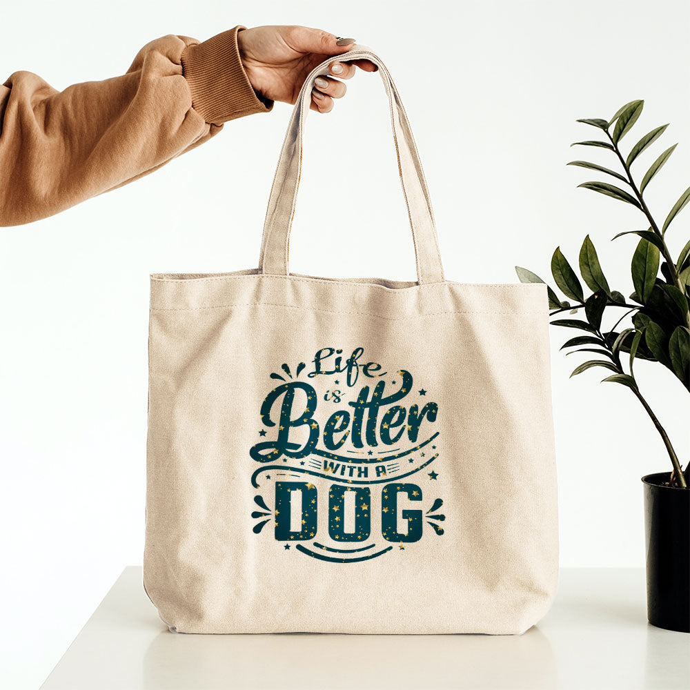 Life Is Better With A Dog With Star Font Totes at $22.95 found at Personalizedpetlovergifts