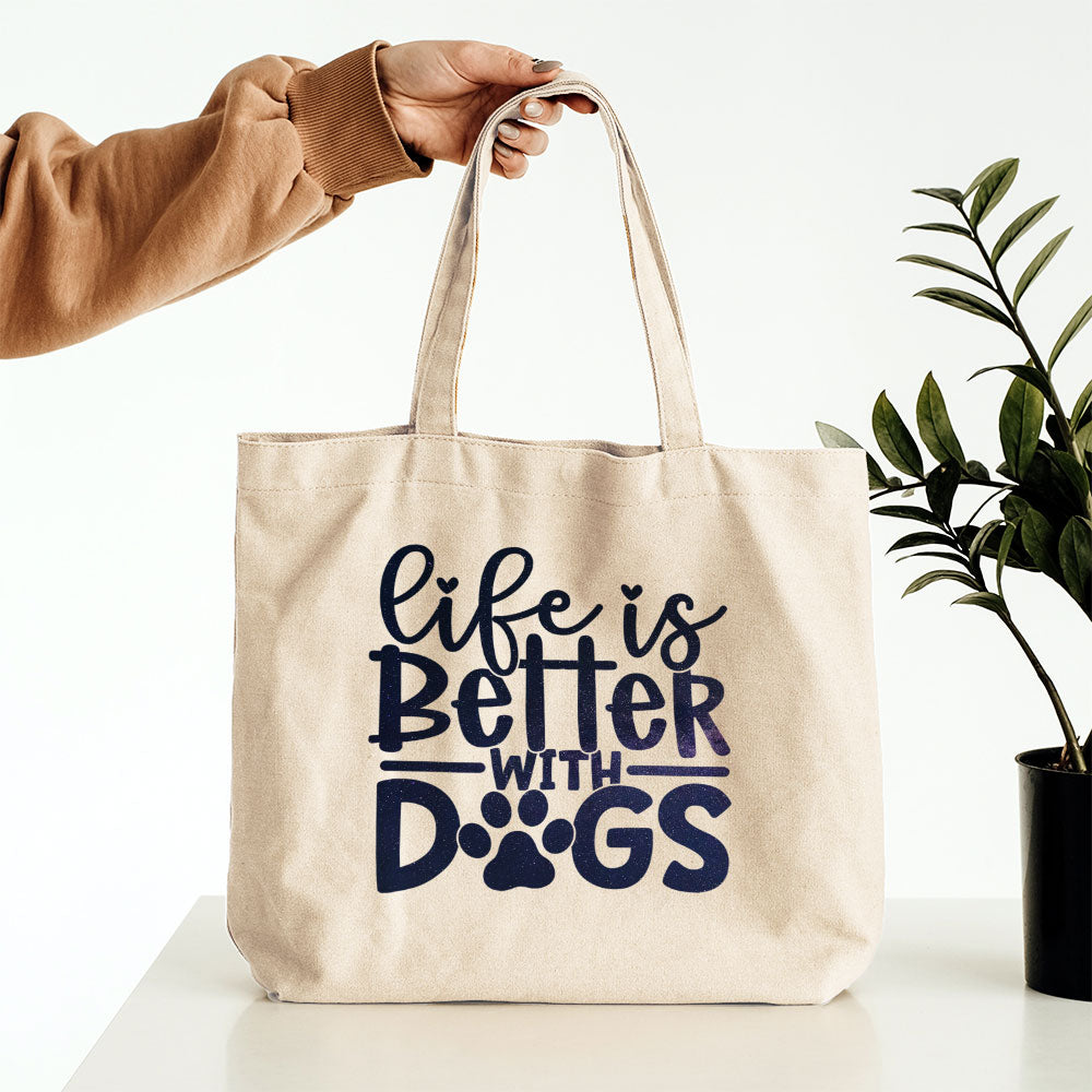 Life Is Better With Dogs With A Paw With Galaxy Font Totes at $22.95 found at Personalizedpetlovergifts