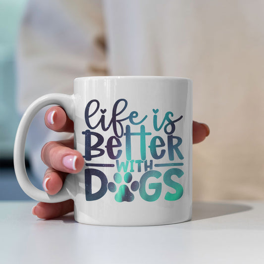 Life Is Better With Dogs With A Paw with Green Galaxy font Mugs at $13.95 found at Personalizedpetlovergifts