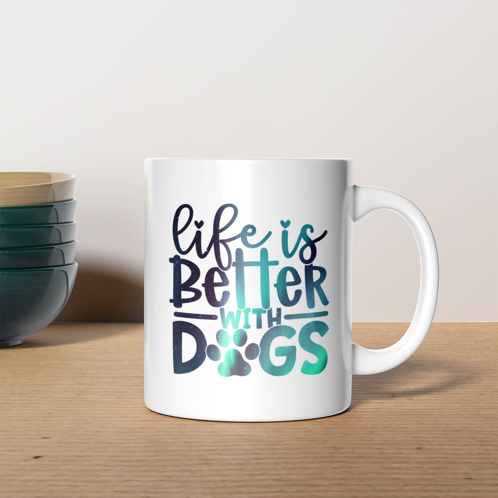 Life Is Better With Dogs With A Paw with Green Galaxy font Mugs at $13.95 found at Personalizedpetlovergifts