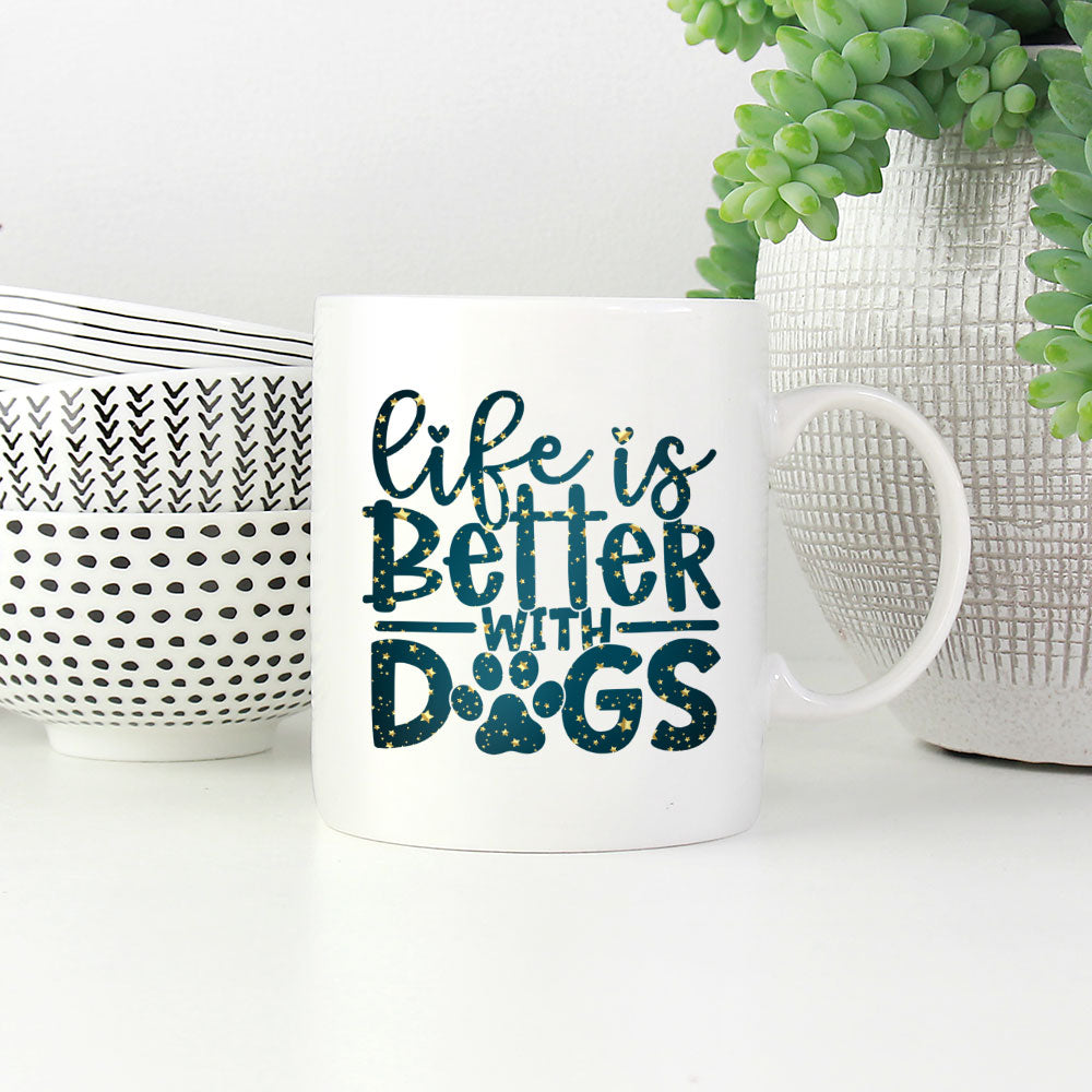 Life Is Better With Dogs With A Paw with star font Mugs at $13.95 found at Personalizedpetlovergifts