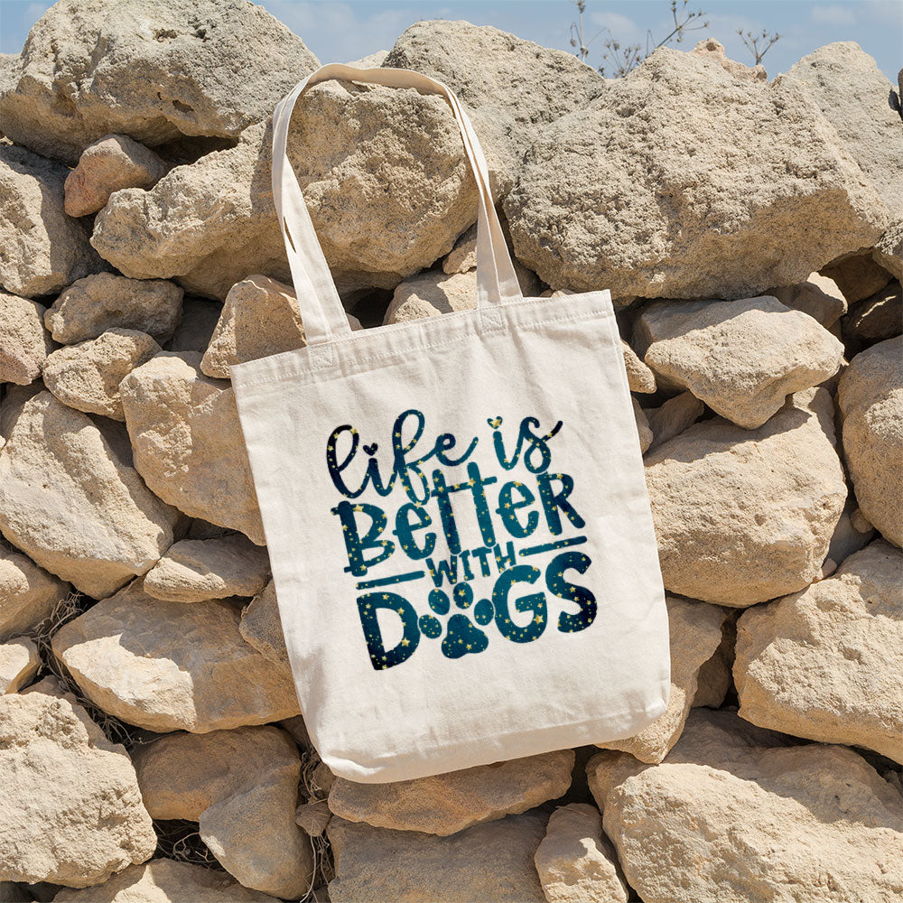 Life Is Better With Dogs With A Paw With Star Font Totes at $22.95 found at Personalizedpetlovergifts