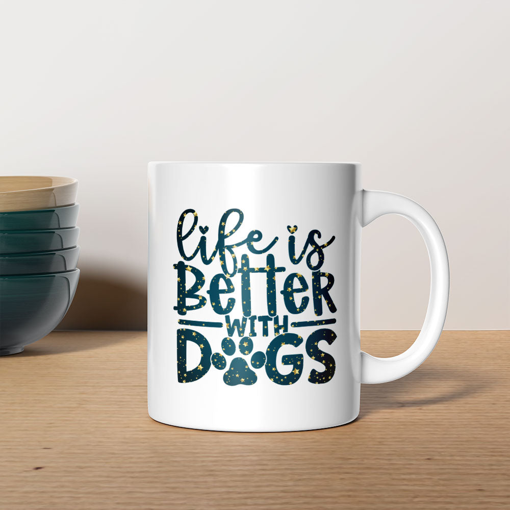 Life Is Better With Dogs With A Paw with star font Mugs at $13.95 found at Personalizedpetlovergifts