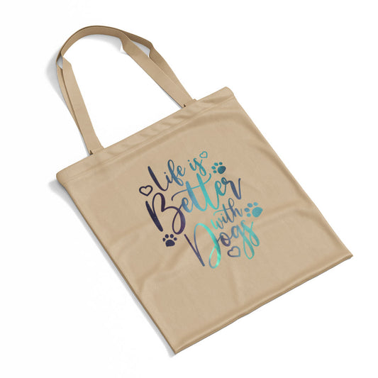 Life Is Better With Dogs With Green Galaxy Font Totes at $22.95 found at Personalizedpetlovergifts