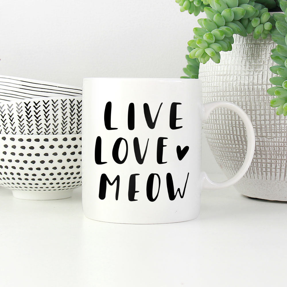 Live Love Meow Coffee Mug at $13.95 found at Personalizedpetlovergifts