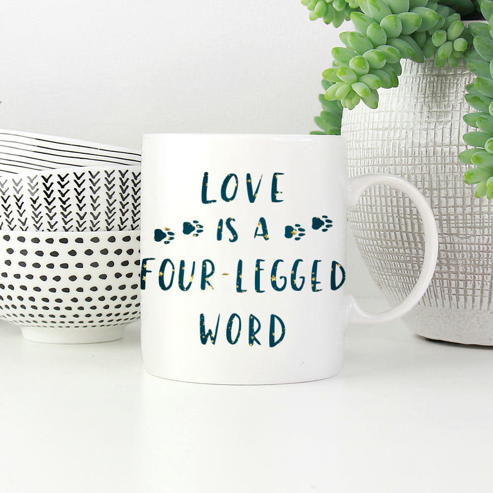 Love Is A Four Legged Word In Star Pattern Mug at $13.95 found at Personalizedpetlovergifts