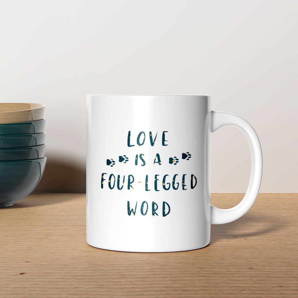 Love Is A Four Legged Word In Star Pattern Mug at $13.95 found at Personalizedpetlovergifts